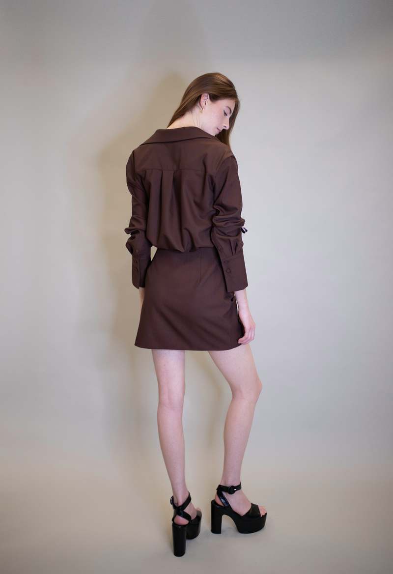 NKC Long Sleeve Deep V Dress - Brown