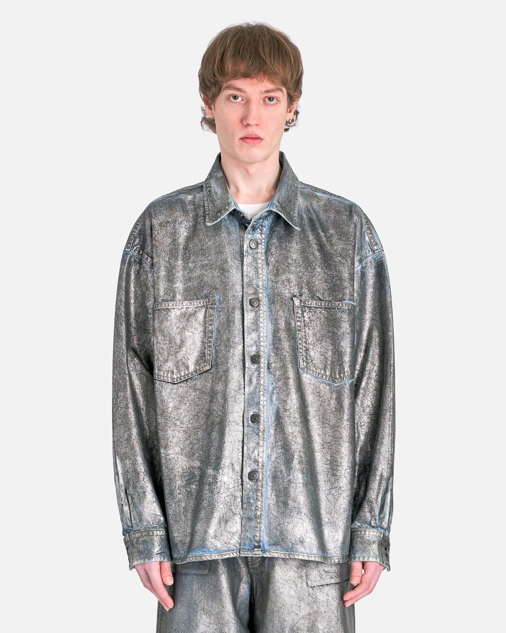 Acne Studios Oversized Long Sleeve Shirt - Silver/Blue | Garmentory
