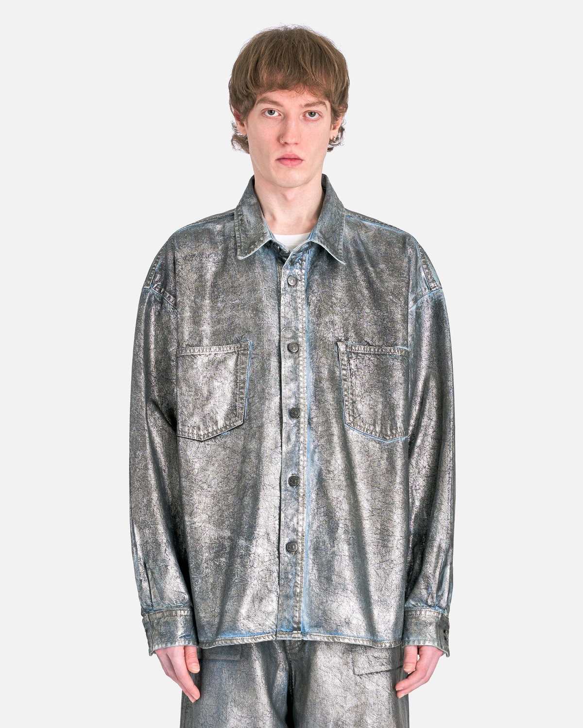 Acne Studios Oversized Long Sleeve Shirt - Silver/Blue | Garmentory