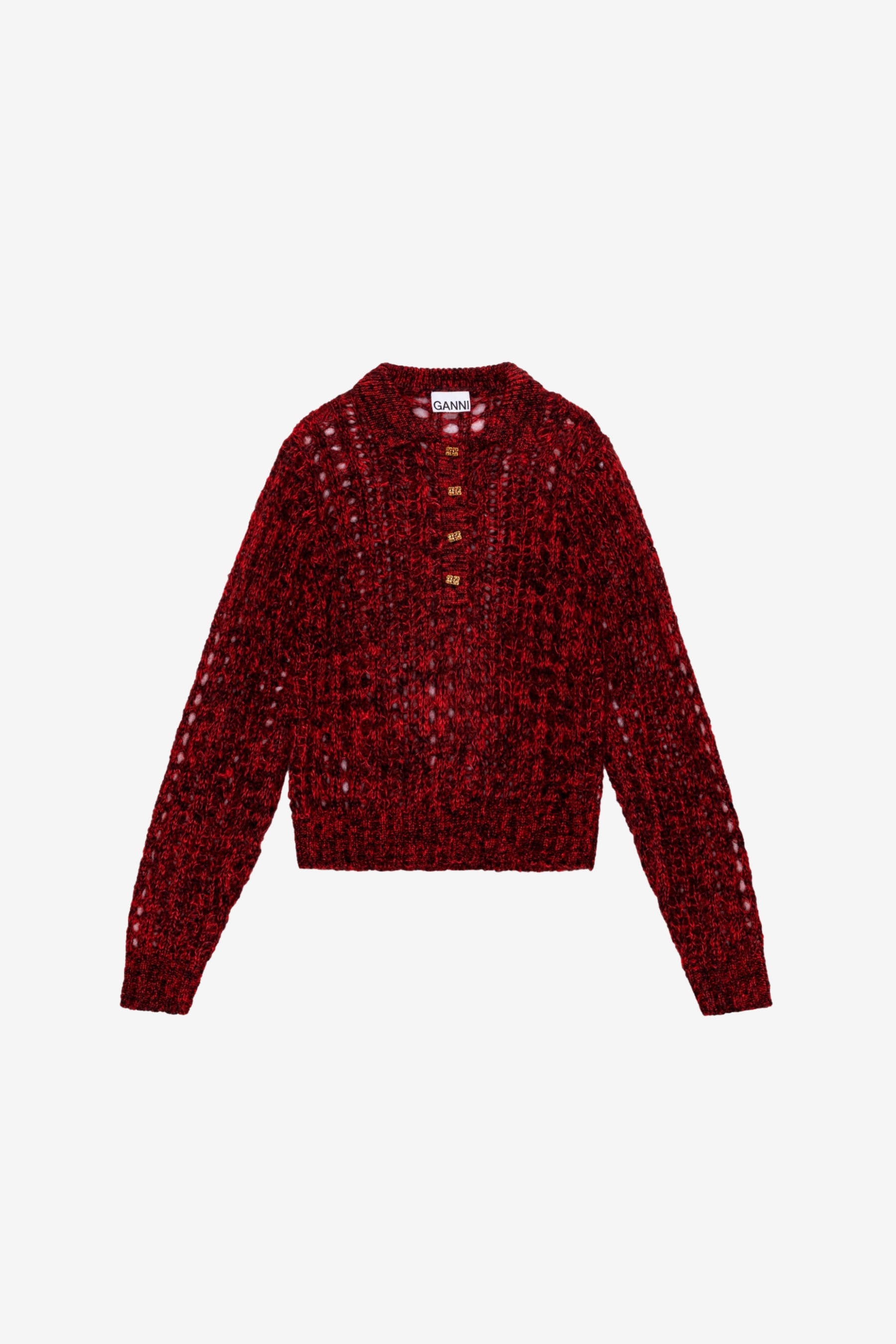 トップス ganni polo lace mohair knit Ganni Mohair Lace Polo - Racing Red | Garmentory