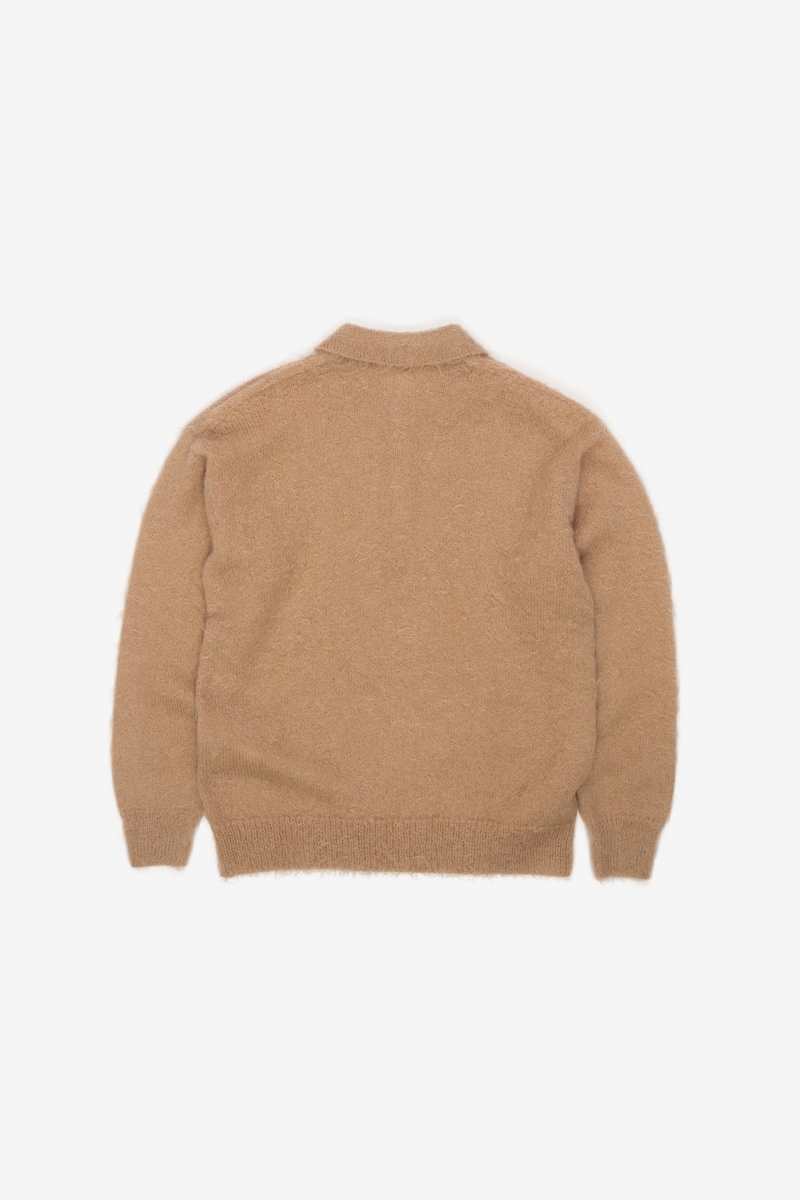 Auralee Brushed Super Kid Mohair Knit Polo - Beige | Garmentory