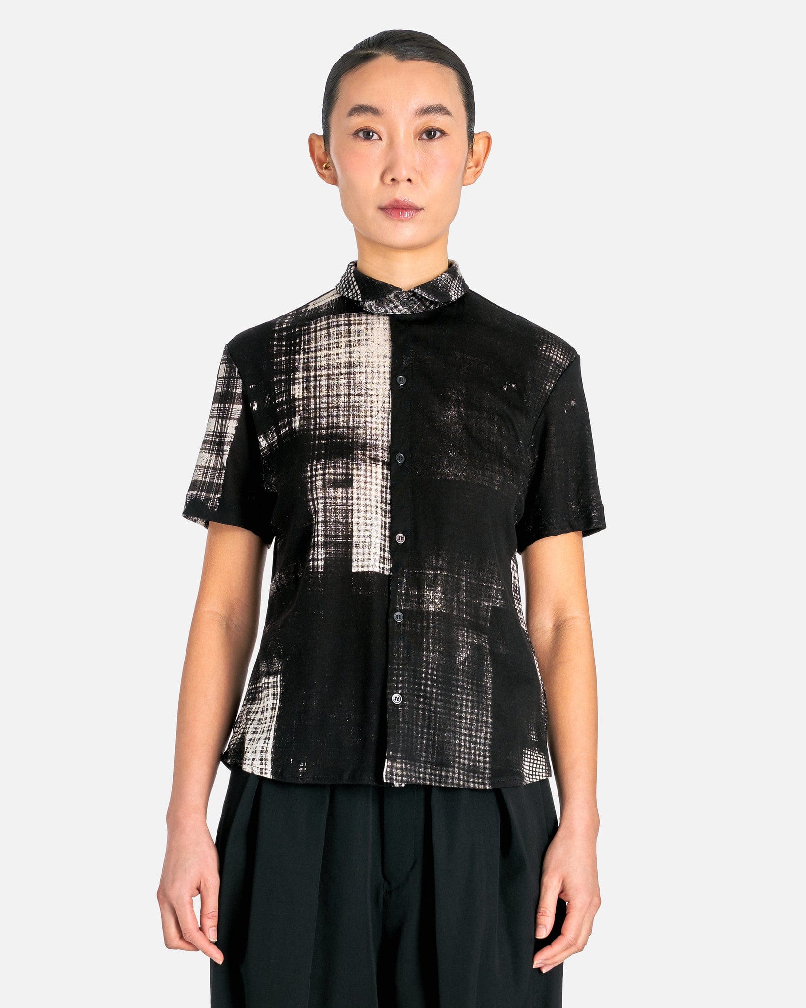 トップス Y'S U-Round Collar Half Sleeve Shirt Y's U Round Collar Half Sleeve Shirt - Black/Off White
