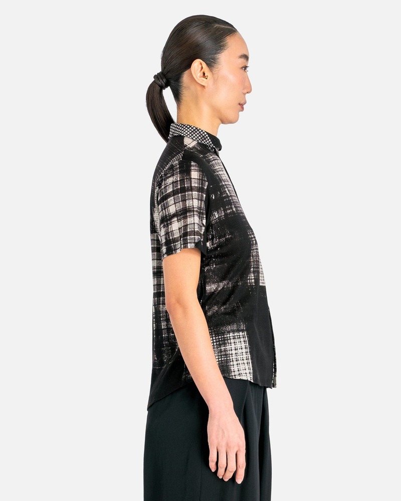 トップス Y'S U-Round Collar Half Sleeve Shirt Y's U Round Collar Half Sleeve Shirt - Black/Off White
