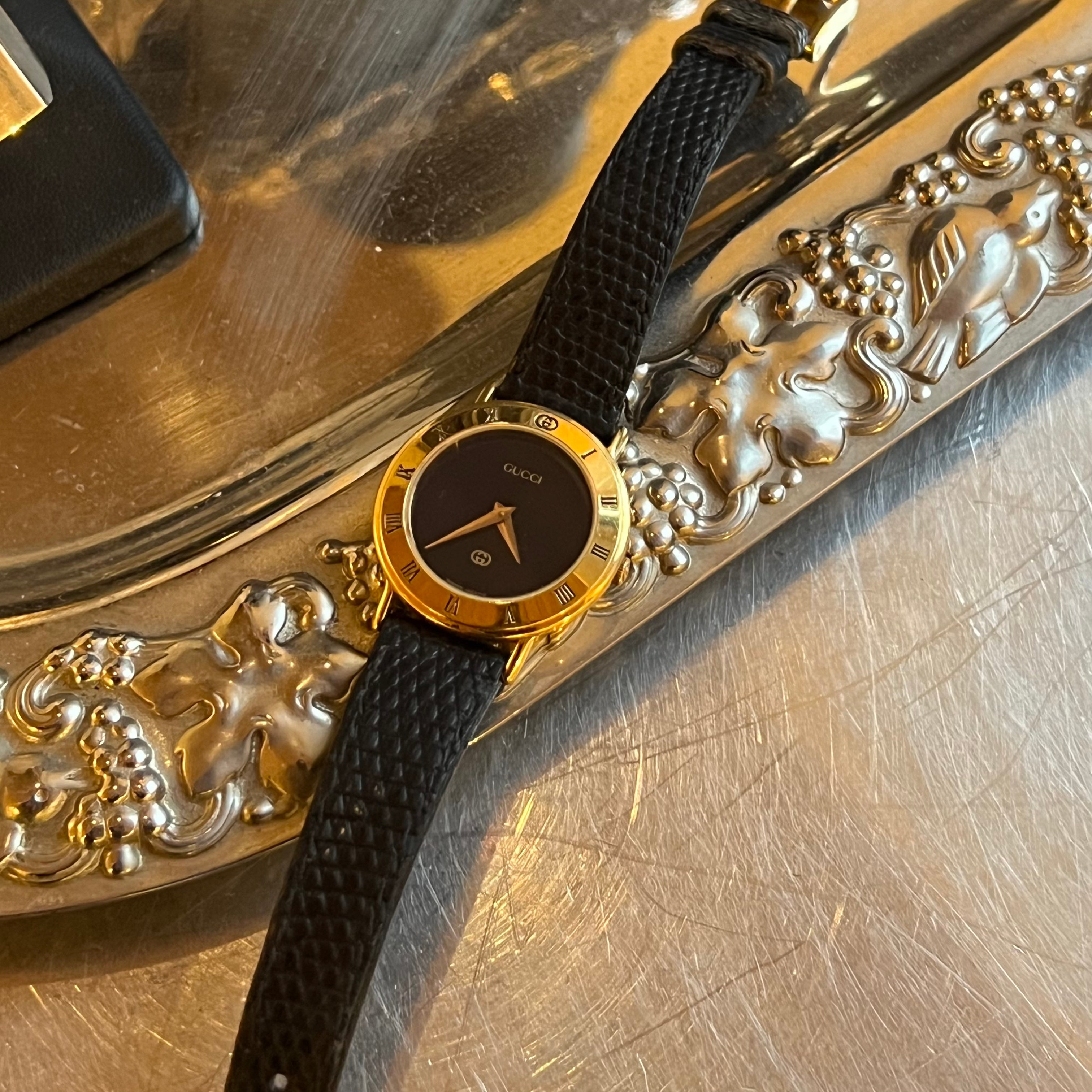 Vintage Tarin Thomas Gucci Watch with Black Leather Strap 