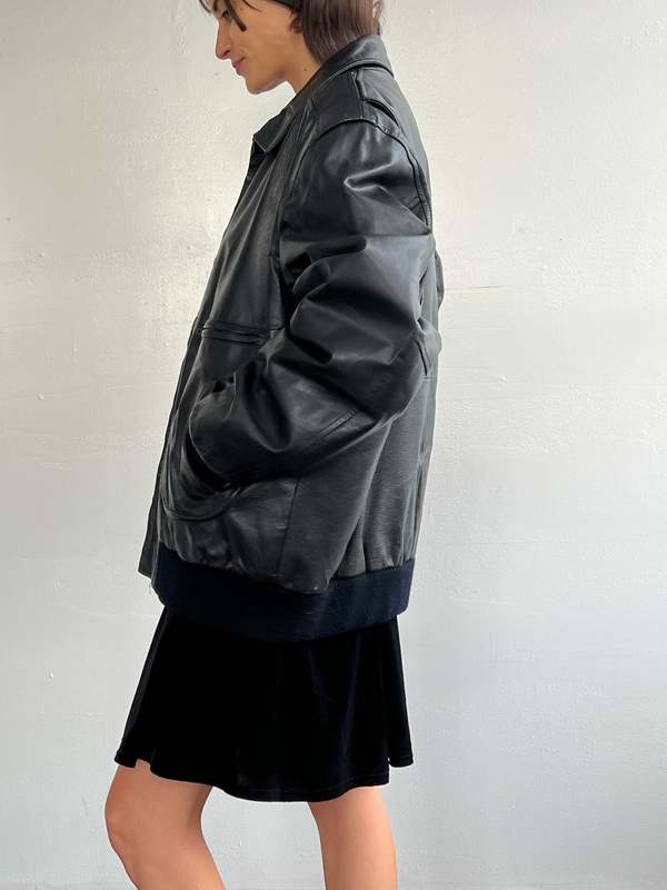 ジャケット・アウター 00s archive Leather Denim Bomber Jacket AW2003 Dolce & Gabbana Goggle window bomber jacket