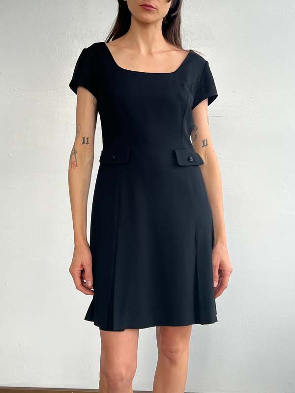 black cotton a line dress 90s Supermodel Off-Shoulder Dress – xovintage main image 1