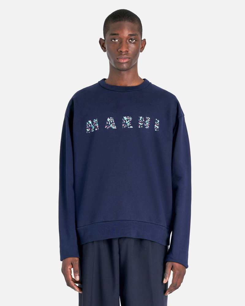 Marni Floral Logo Loopback Sweatshirt - Blue Kyanite