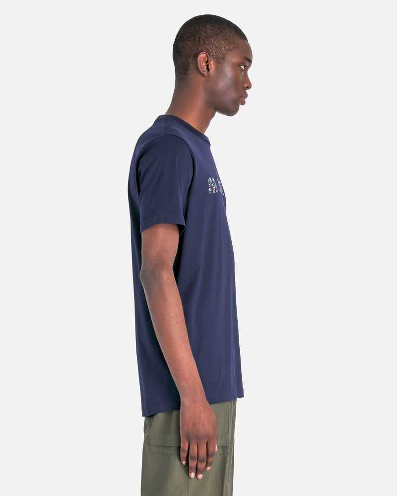 Marni Floral Logo Organic Cotton T-Shirt - BluBlack | Garmentory