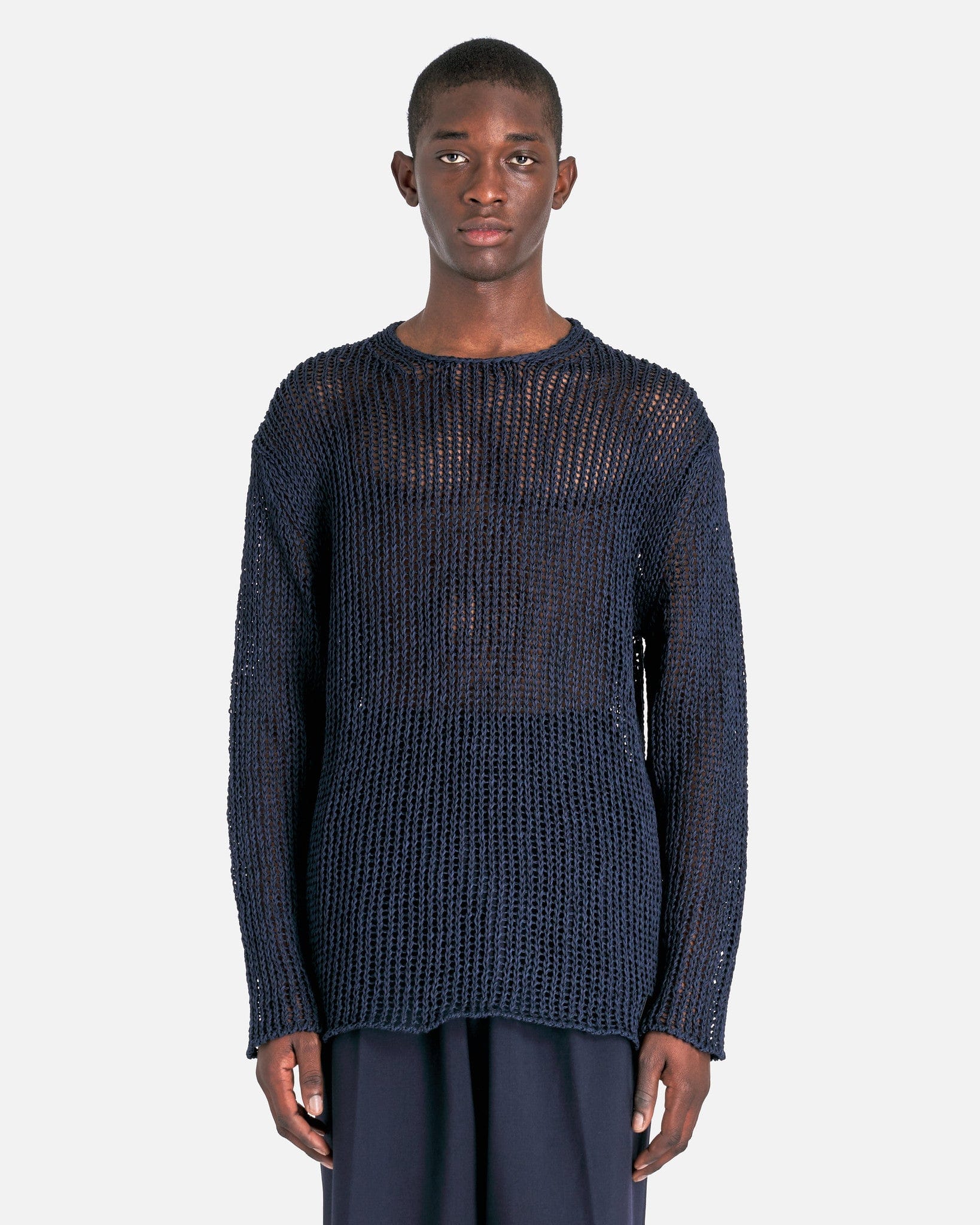 Jil Sander Mouline Open Cotton Knit Jumper - Navy | Garmentory