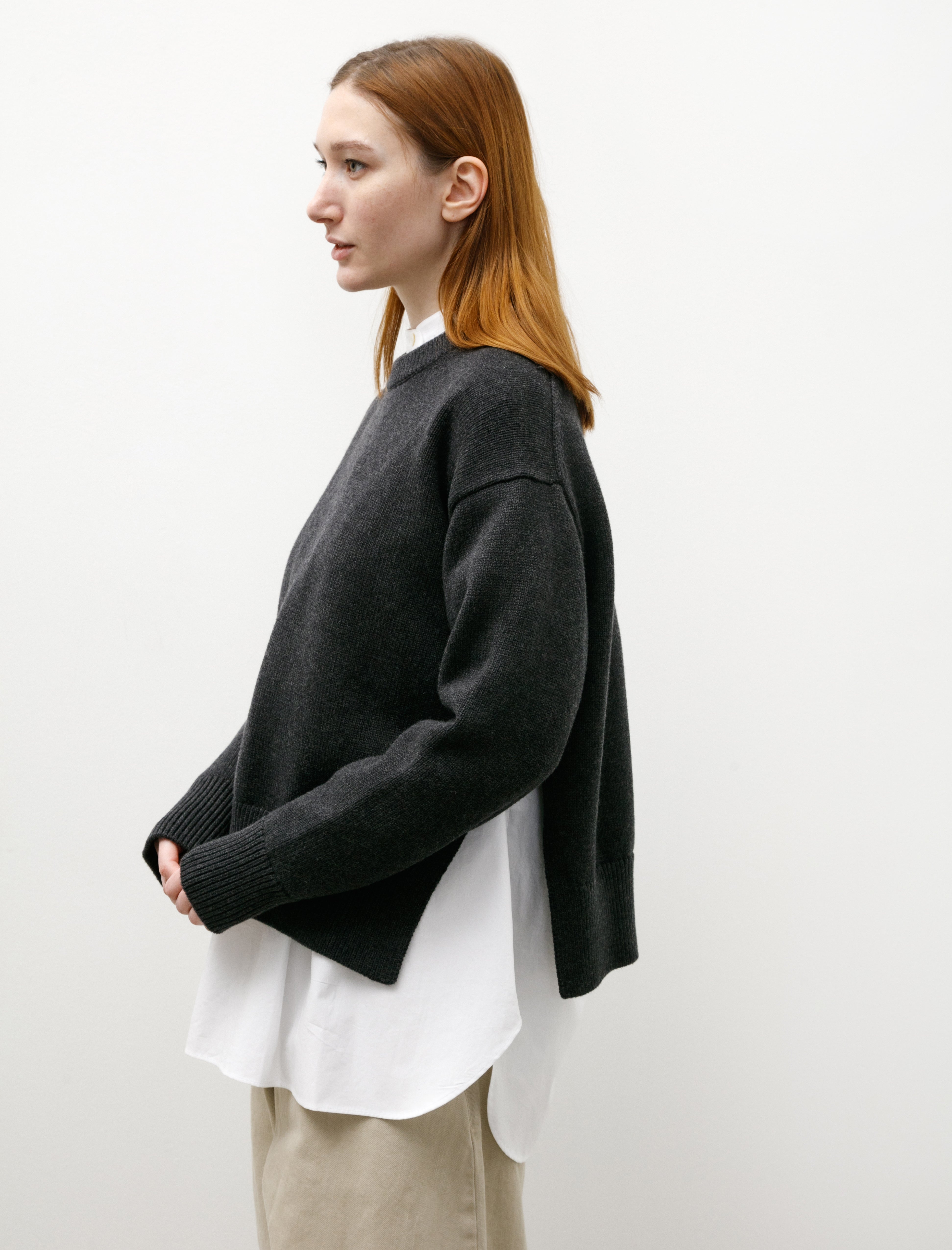 Studio Nicholson Hima Side Split Knit Lead sweatshirt - Black 