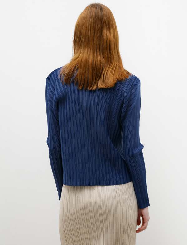 Pleats Please by Issey Miyake Rib Pleats Cardigan - Slate Blue