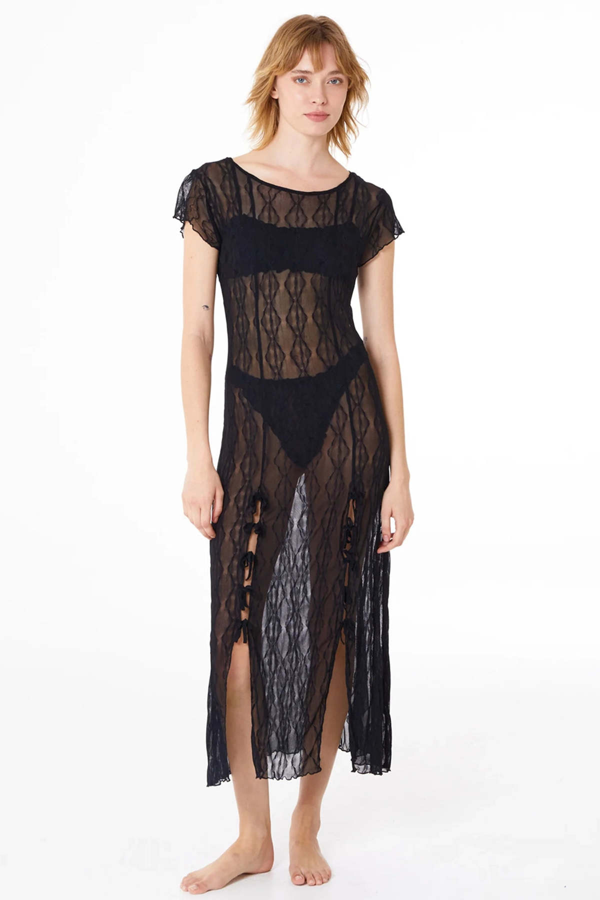 knee length dresses for ladies Mariposa Puff Sleeve Organza Midi Dress | Disturbia main image 0