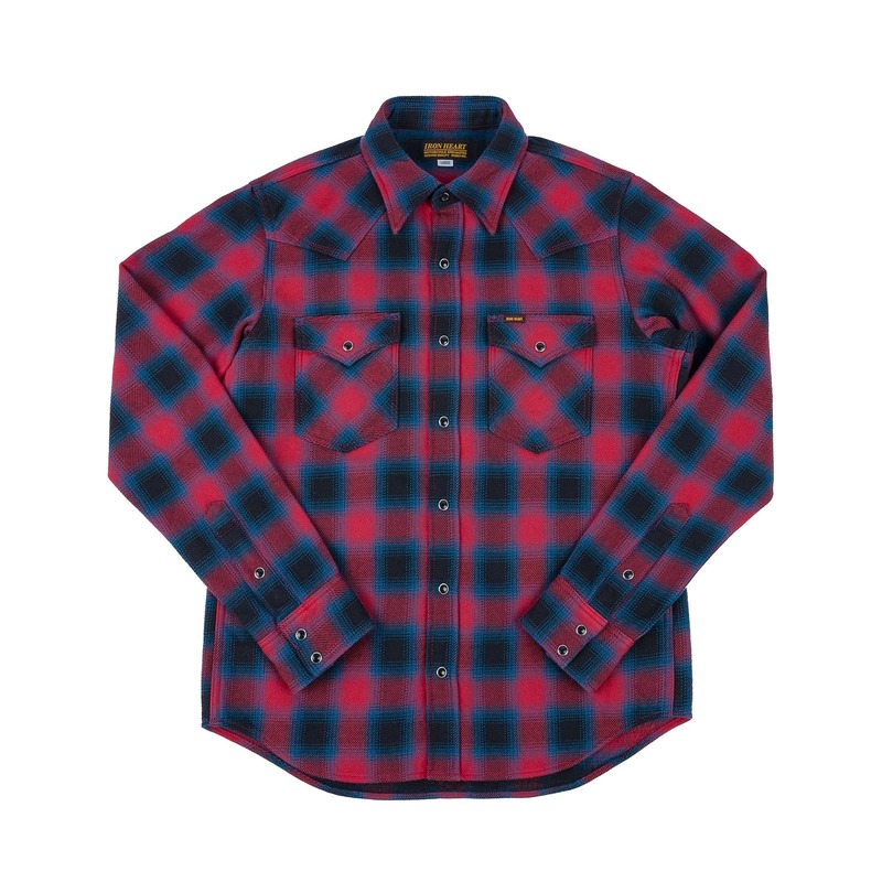 Iron Heart Ultra Heavy Flannel Ombre Check Western Shirt Red