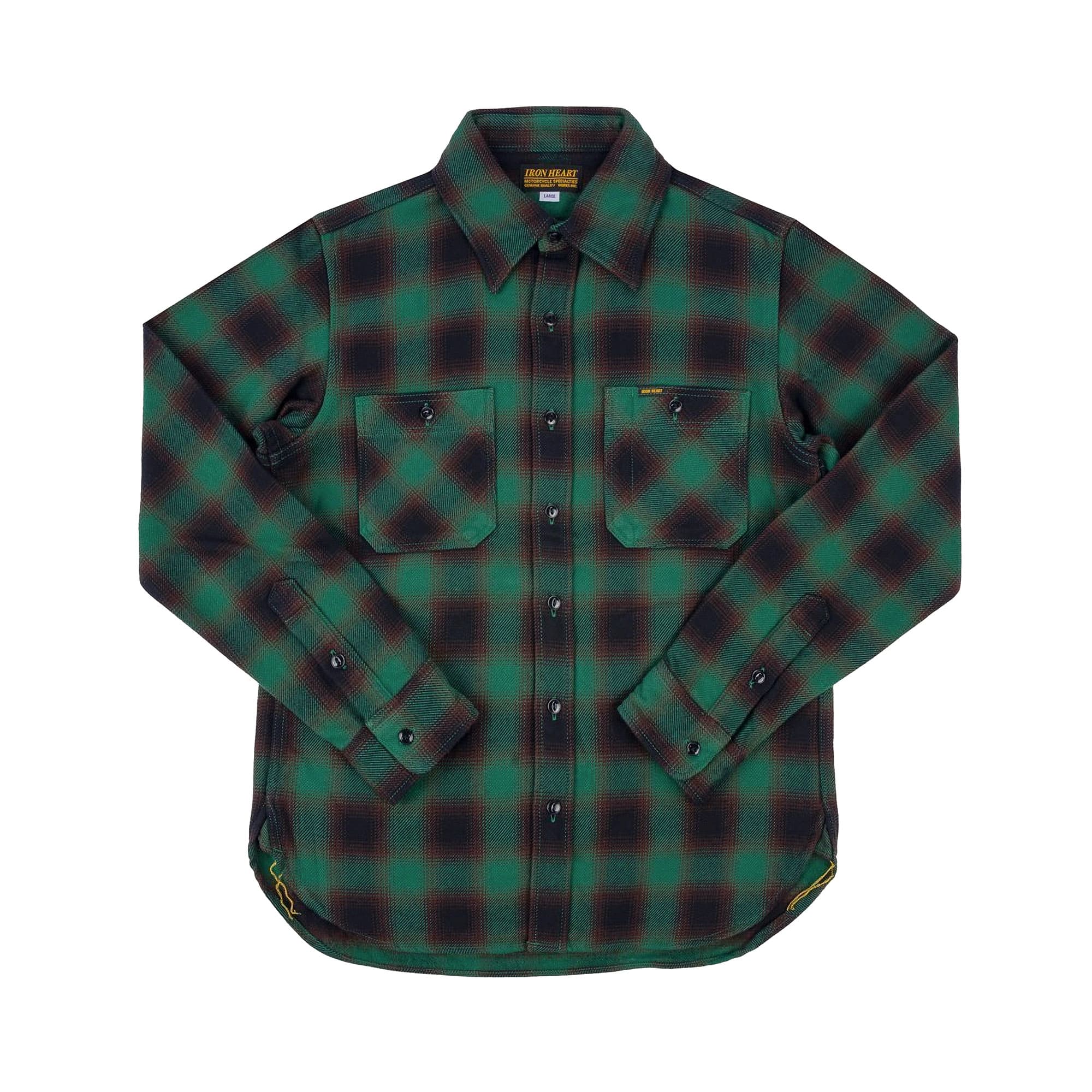 Iron Heart Ultra Heavy Flannel Ombre Check Work Shirt - Green