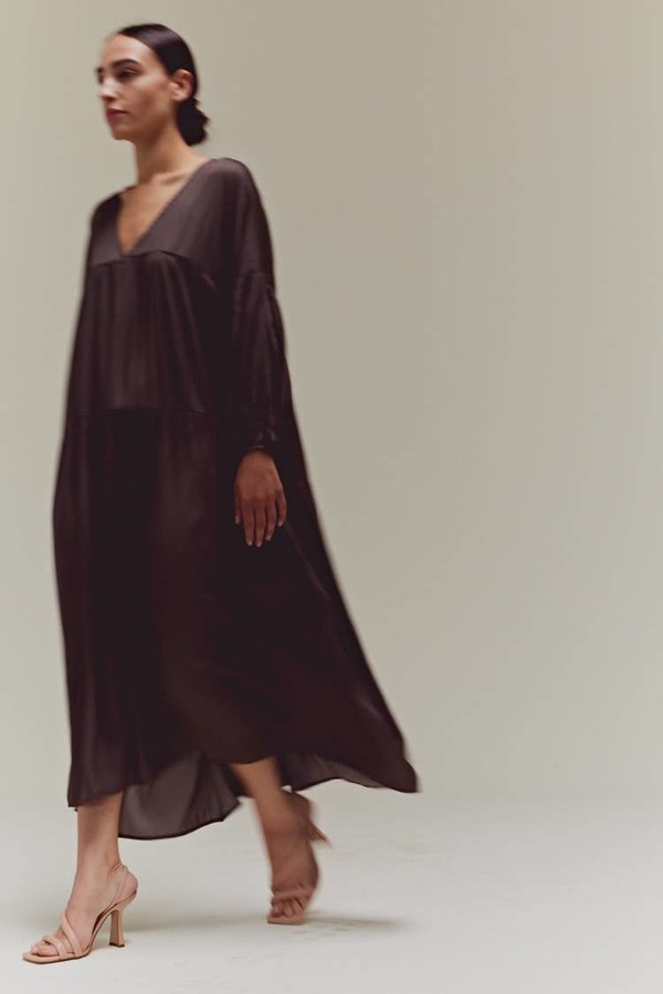 knee length dresses for ladies Black Satin Midi Dress Long Sleeve Cowl Neck | Elegant Formal Cocktail Dress  for Wedding Guest & Evening Events | Luxury Silk-Finish Gown