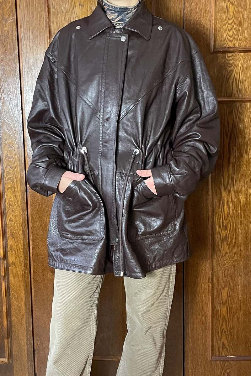 1990s Leather Jacket With Drawstring Waist | Garmentory