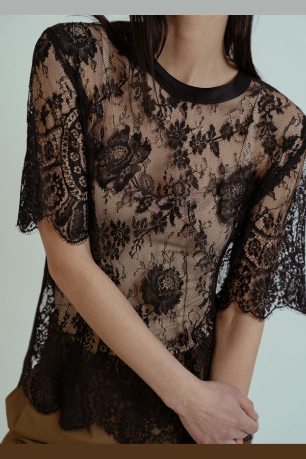 Aquarius Cocktail French Lace Tee - Black