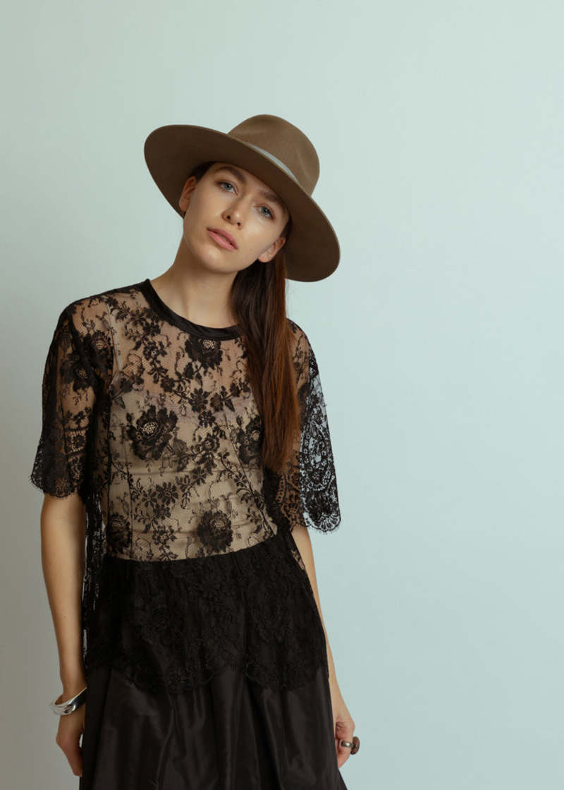 Aquarius Cocktail French Lace Tee - Black