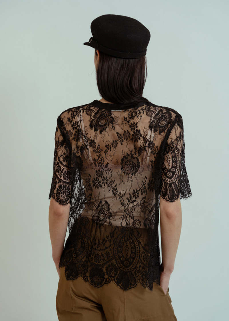 Aquarius Cocktail French Lace Tee - Black