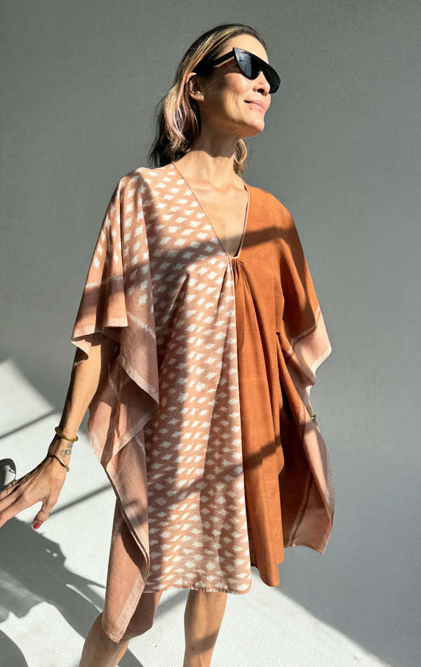 Two Ikat Short Caftan - Terracotta
