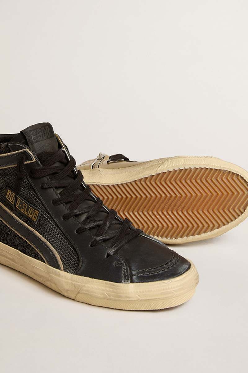 スニーカー Golden  High-Top Slide Sneakers Golden Goose Slide Sneaker w. Glitter and Laminated Upper