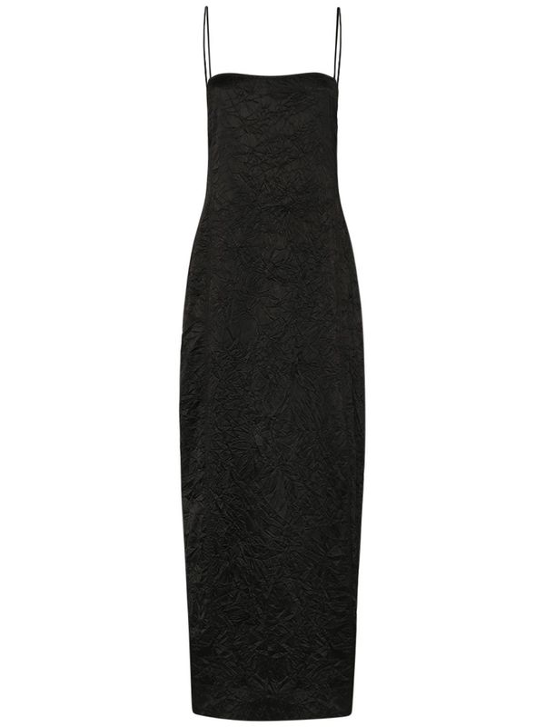 midi dress length for 5 2 Taj Hemp Tiered Midi Dress Midnight Dobby / L