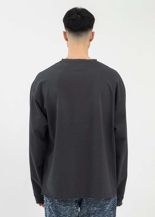 KAMIYA Vintage Printed L S Tee - Black | Garmentory