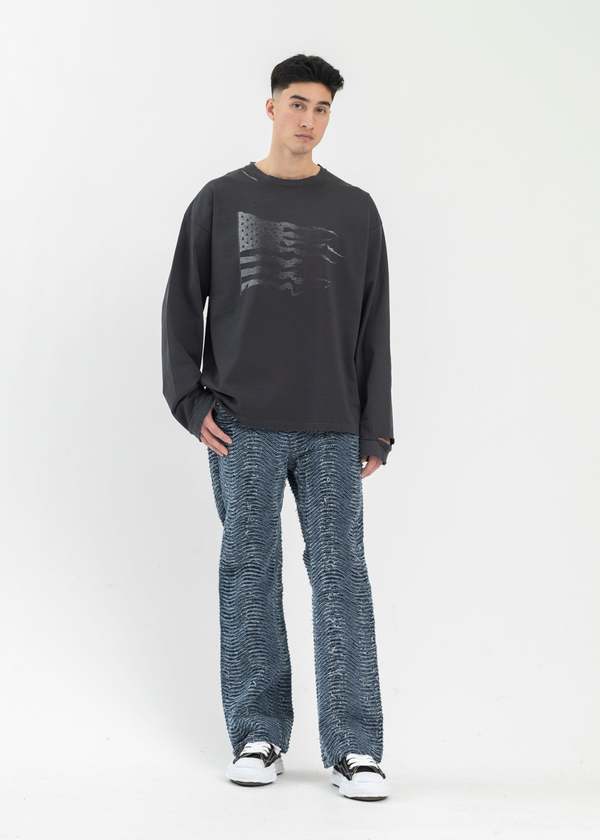 KAMIYA Vintage Printed L S Tee - Black | Garmentory