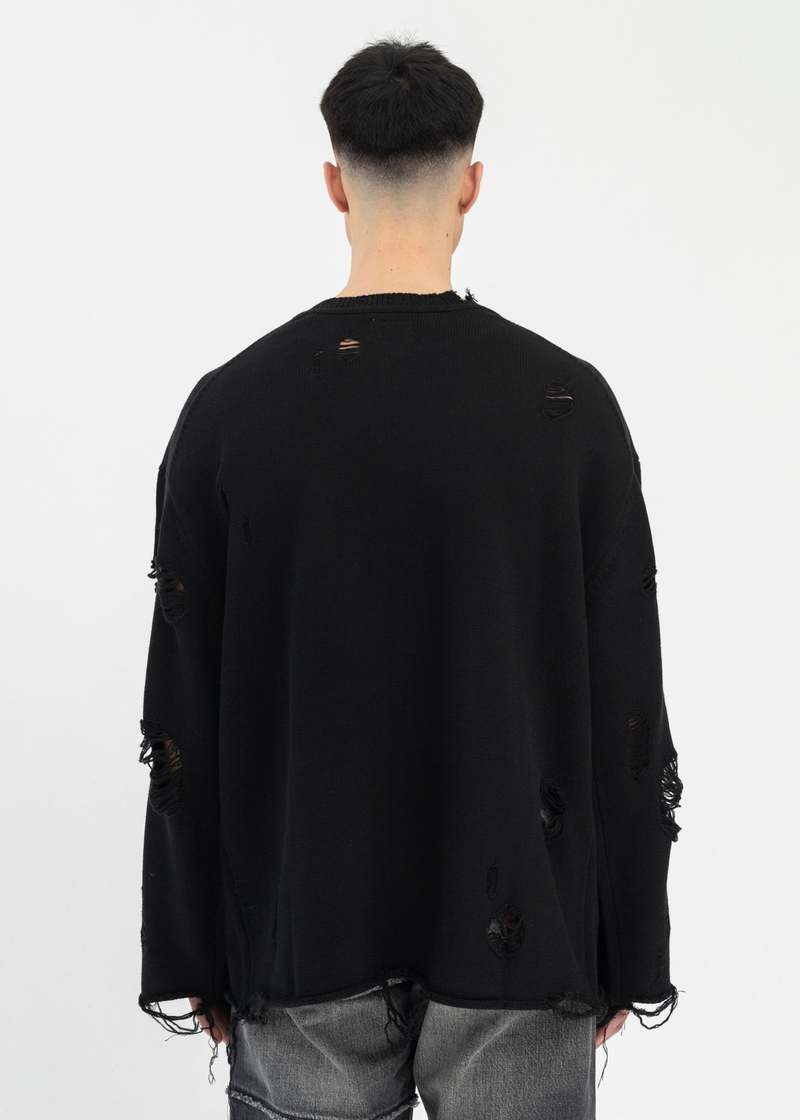 KAMIYA Destroyed Printed Knit L S Tee - Black | Garmentory