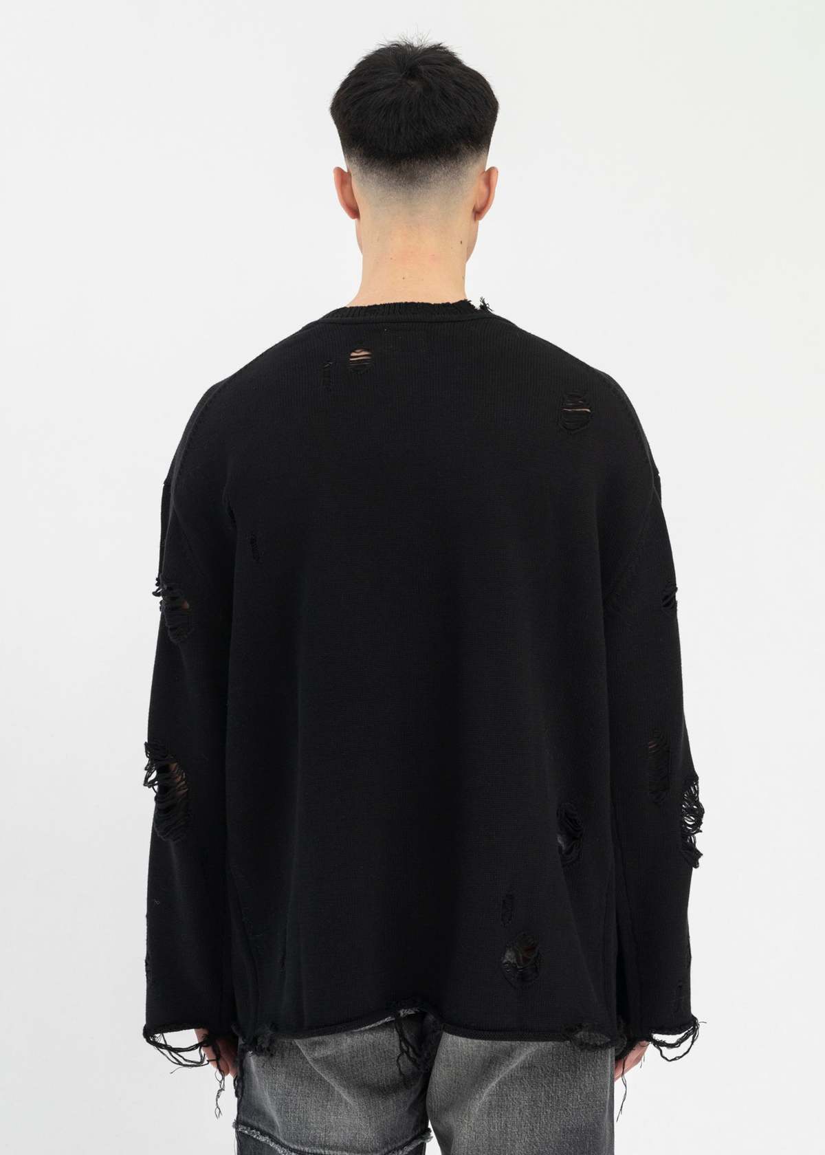 KAMIYA Destroyed Printed Knit L S Tee - Black | Garmentory