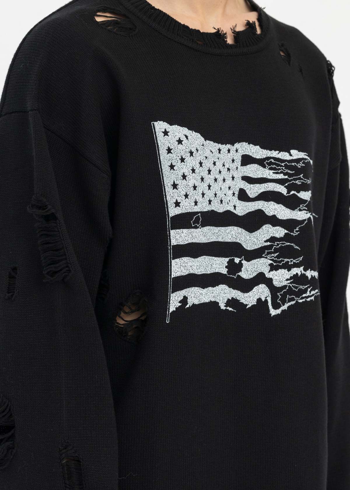 KAMIYA Destroyed Printed Knit L S Tee - Black | Garmentory