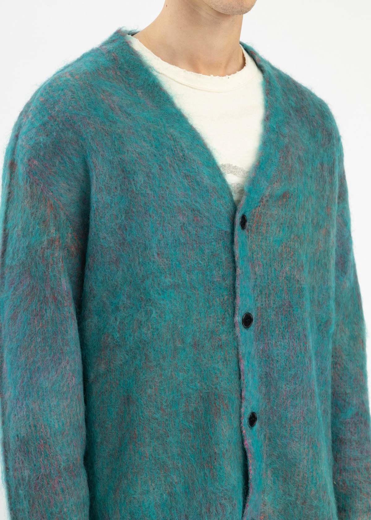 KAMIYA Kasuri Mohair Cardigan - green | Garmentory