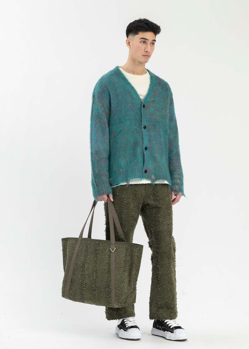 KAMIYA　Kasuri Mohair Cardigan KAMIYA Kasuri Mohair Cardigan - green | Garmentory