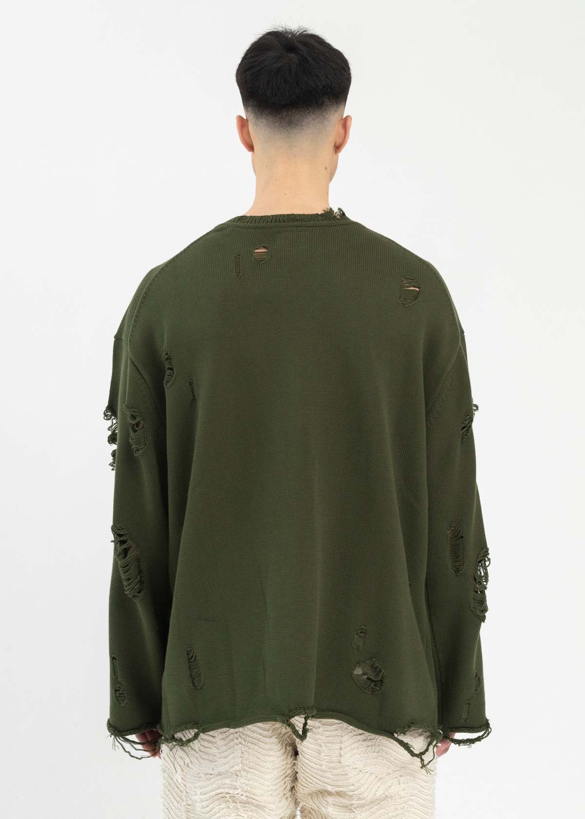 KAMIYA Destroyed Printed Knit L/S Tee - Khaki | Garmentory