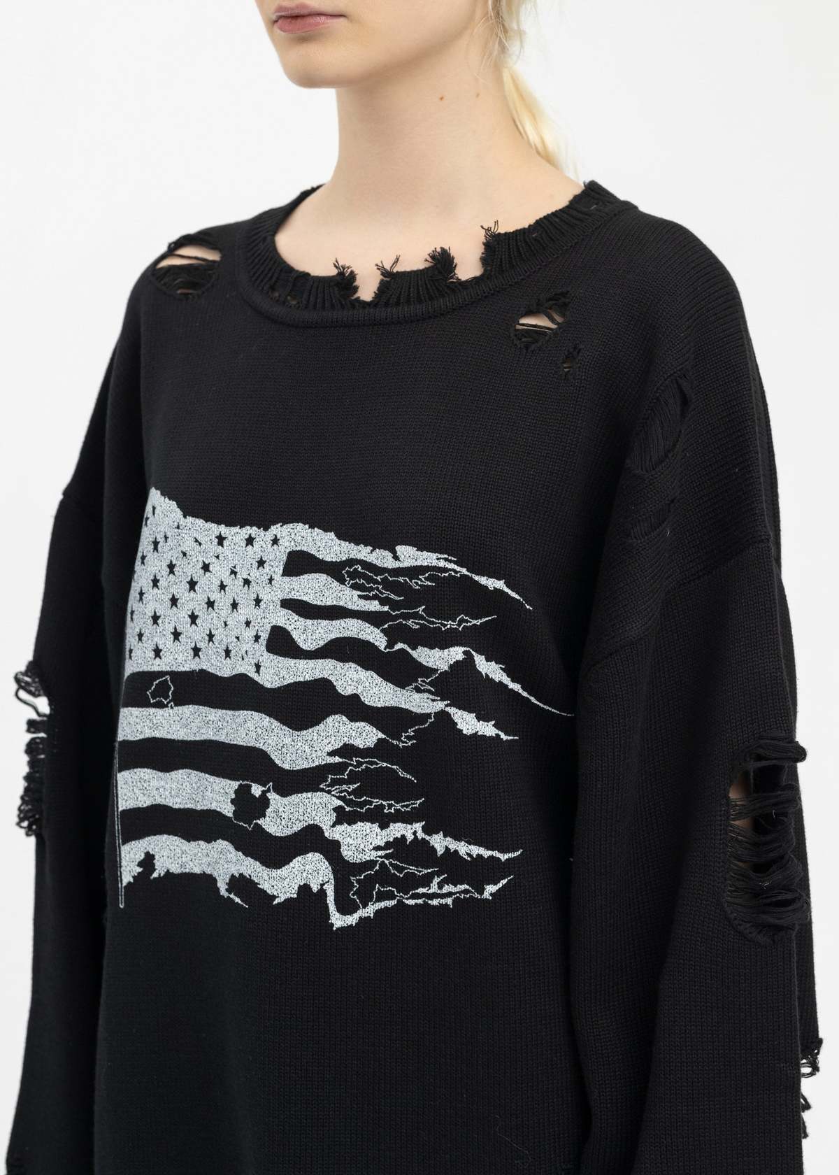KAMIYA Destroyed Printed Knit L/S Tee - Black | Garmentory