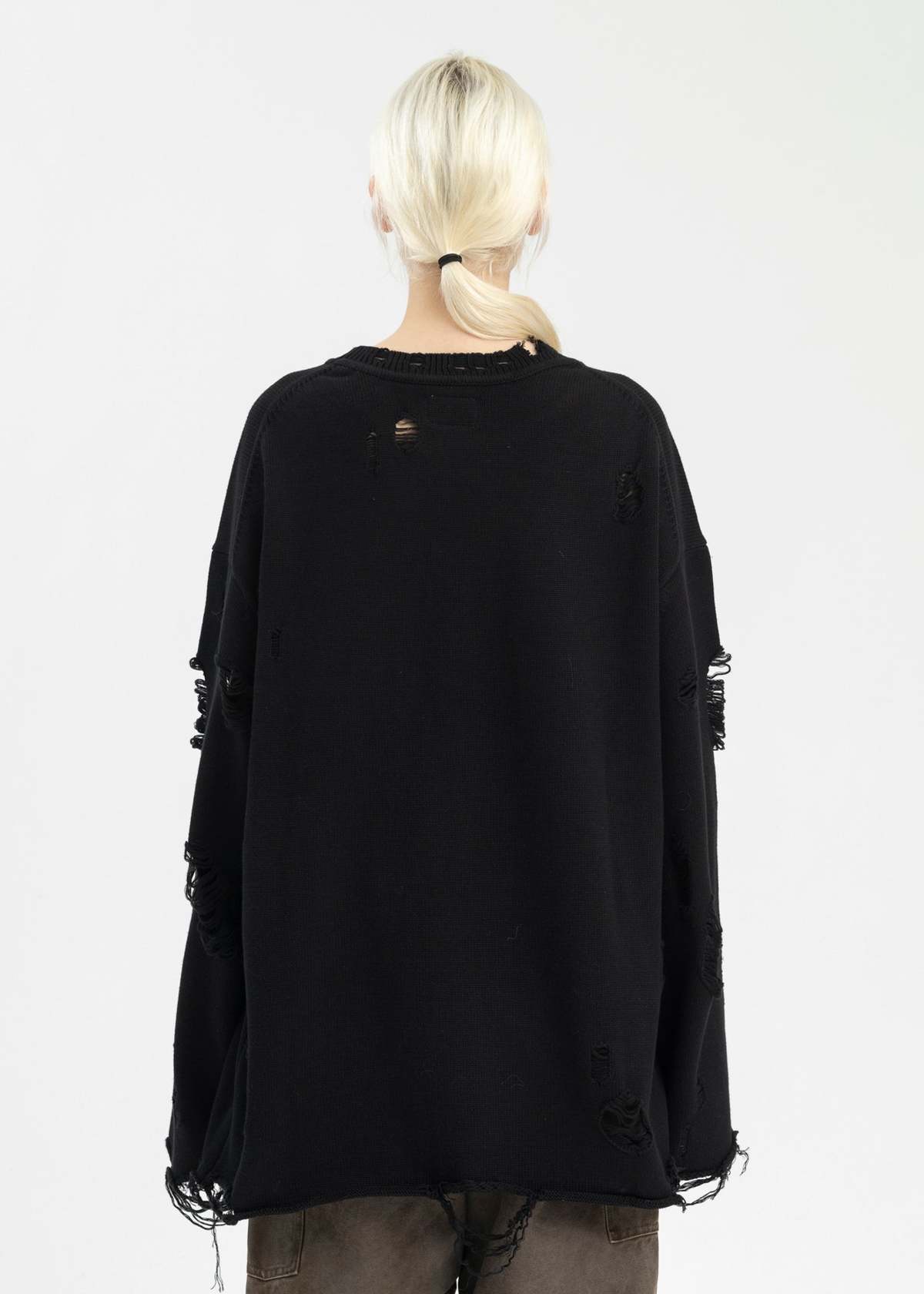 KAMIYA Destroyed Printed Knit L/S Tee - Black | Garmentory