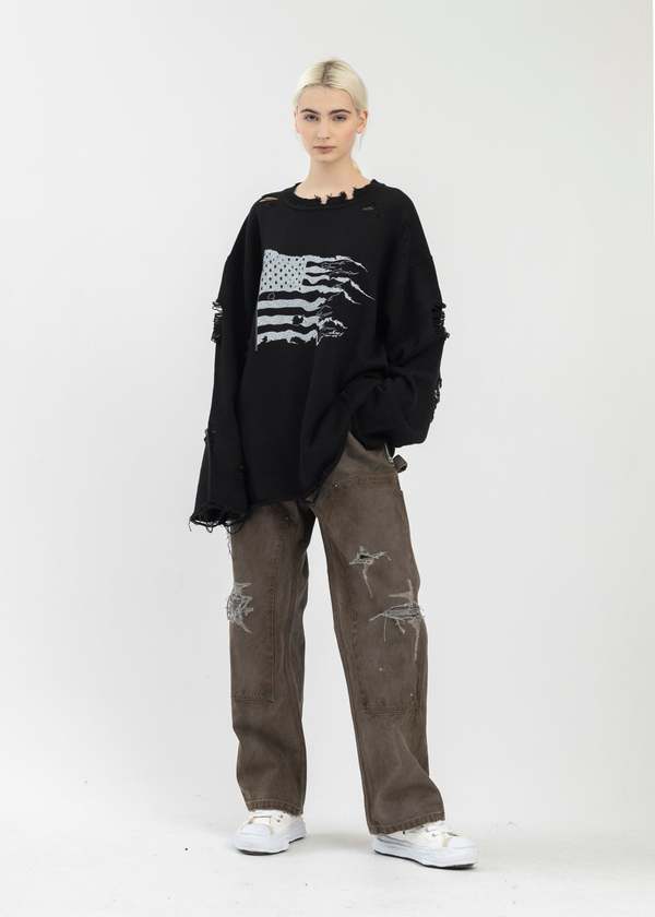 トップス Destroyed Long Sleeve Knit T-shirt ニット/セーター Destroyed Long Sleeve Knit T-shirt