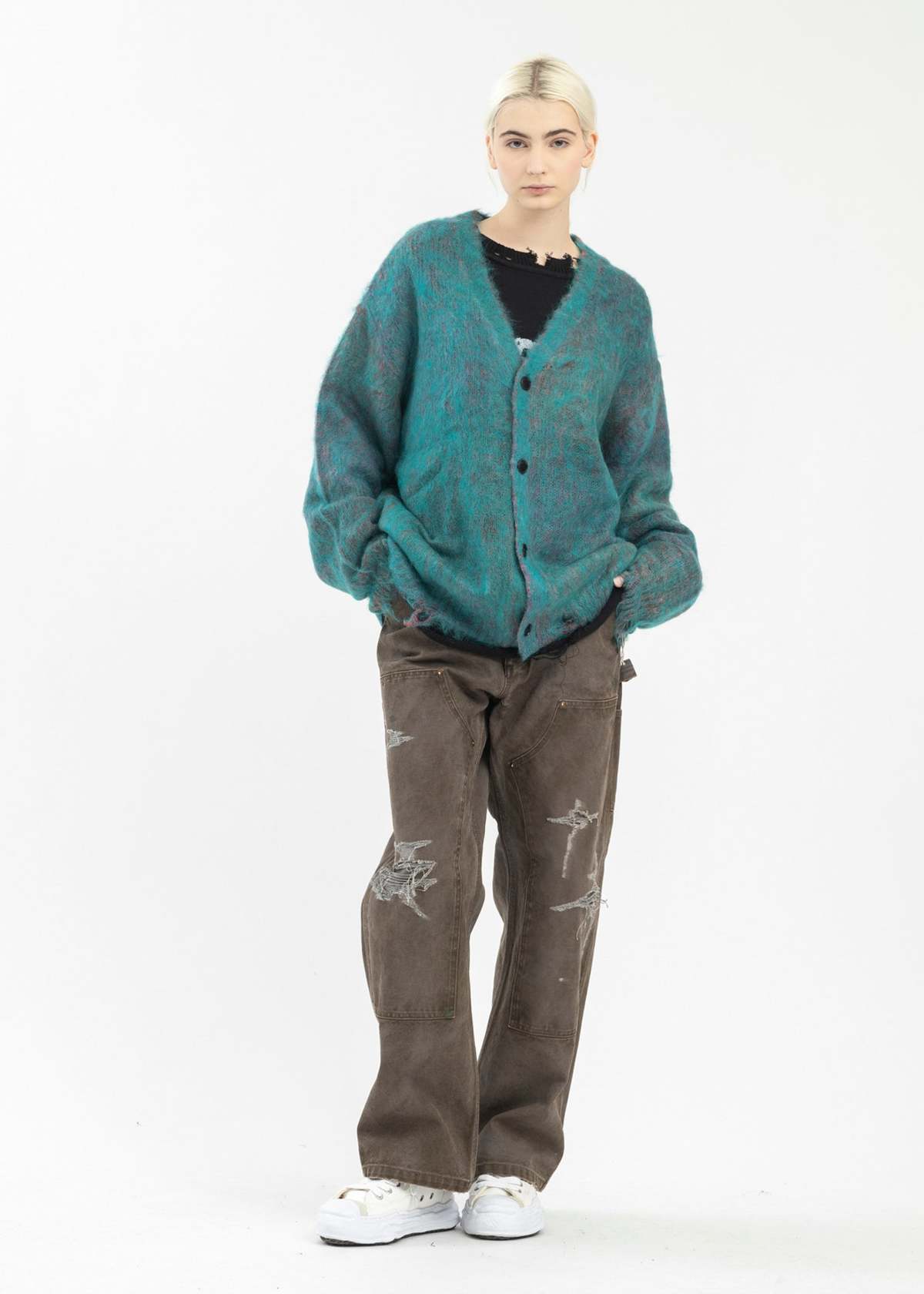トップス KASURI MOHAIR CARDIGAN WACKOMARIA KAMIYA Kasuri Mohair Cardigan - Green | Garmentory
