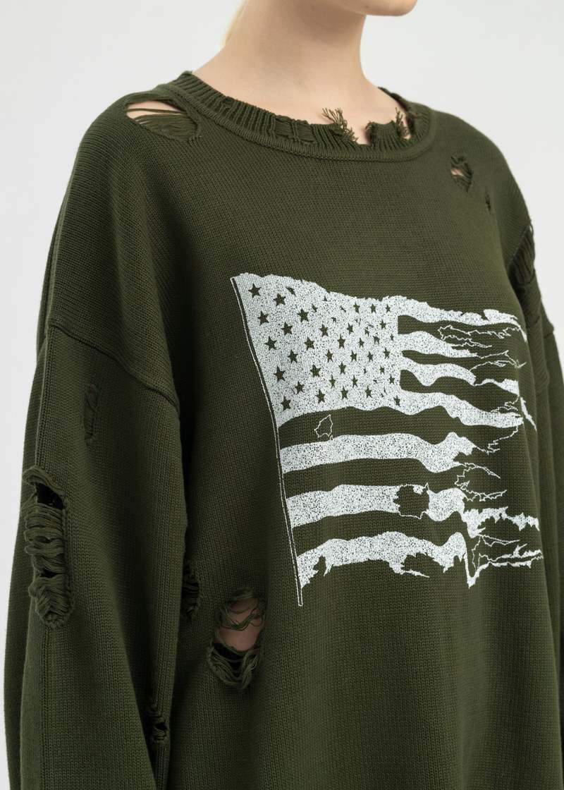トップス KAMIYA Destroyed Long Sleeve Knit KAMIYA カミヤ 23AW Destroyed Long Sleeve Knit T-shirt 星条旗