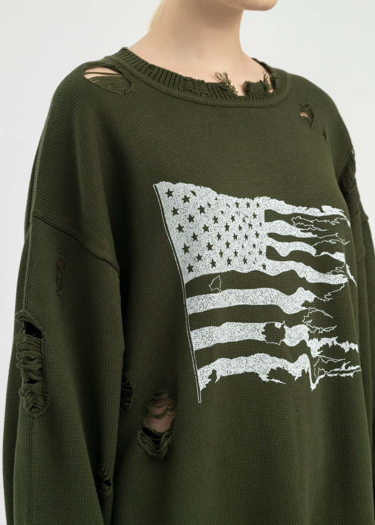 KAMIYA Destroyed Printed Knit L/S Tee - Khaki | Garmentory