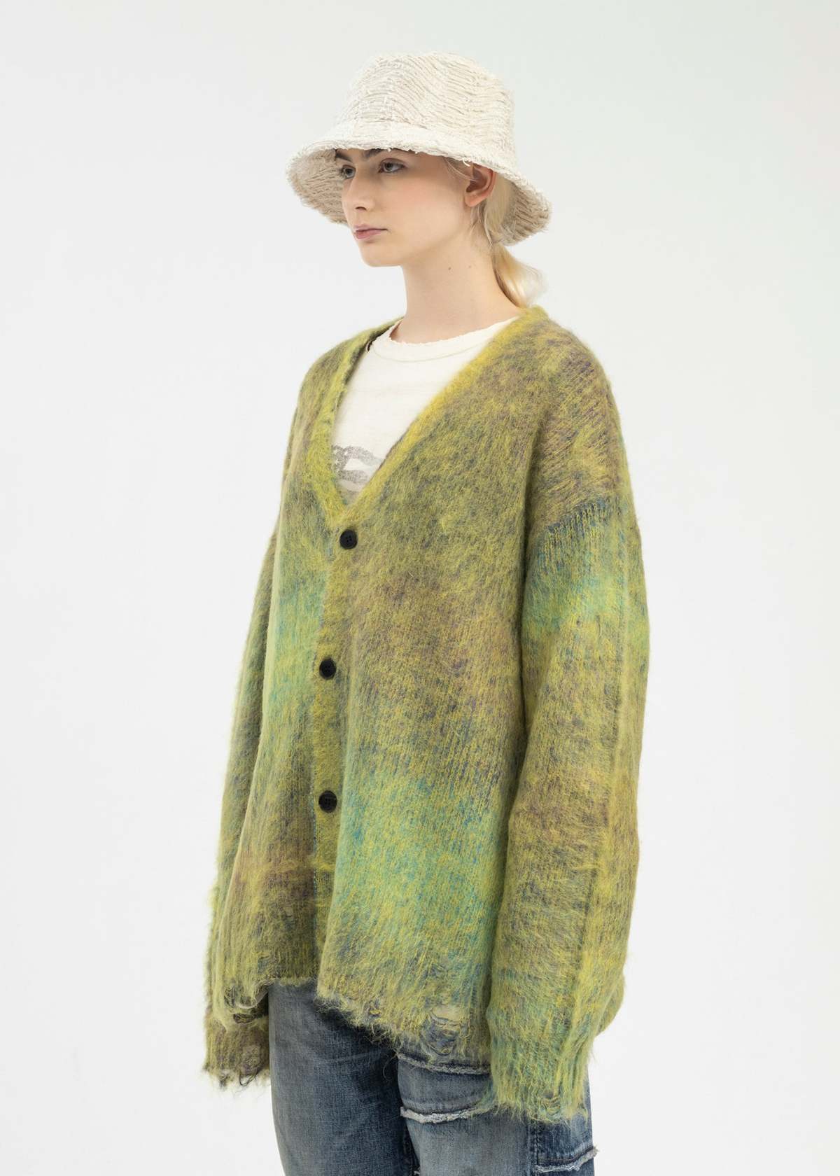 トップス KAMIYA Kasuri Mohair Cardigan (24aw) KAMIYA Kasuri Mohair Cardigan （BLUE） - Osaka / Kyoto, Ship