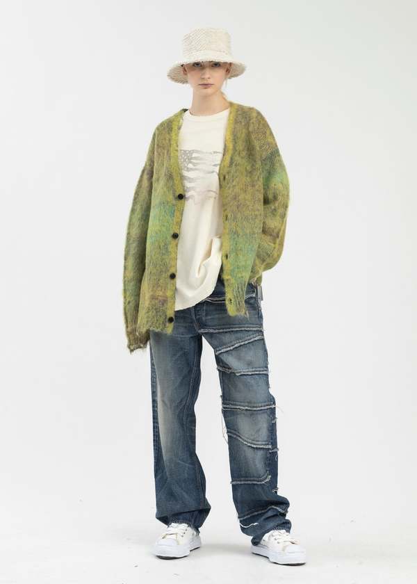 KAMIYA Yellow Kasuri Mohair Cardigan - green | Garmentory