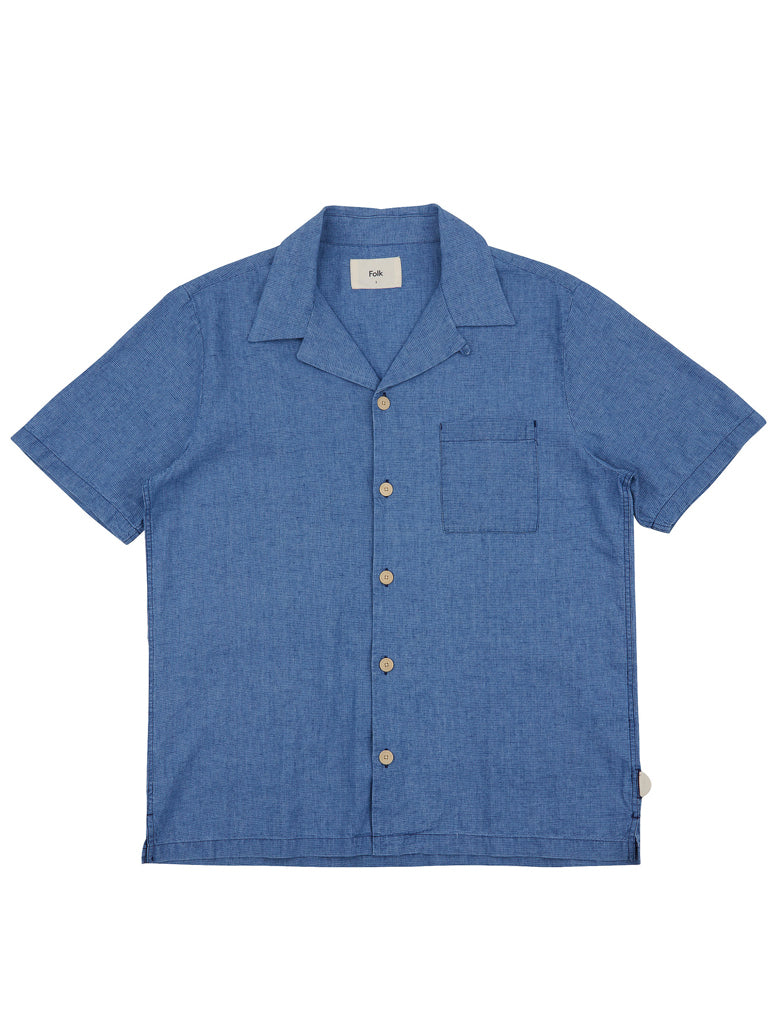 FOLK SS Soft Collar Shirt - Light Indigo Waffle | Garmentory
