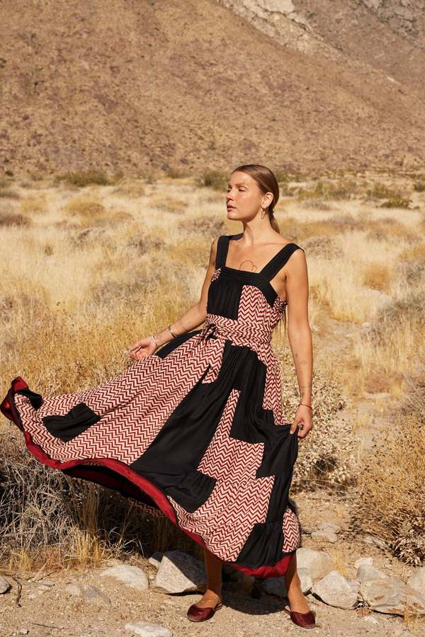 Natalie Martin Jasmine Dress W/Sash - Print Noire Zig Zag Block