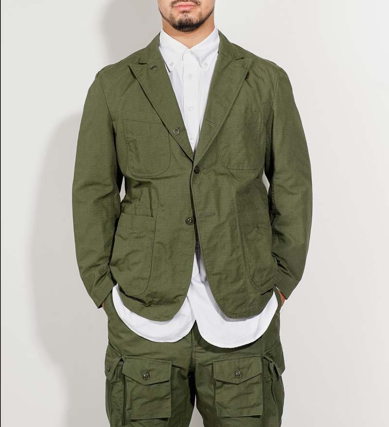 ジャケット・アウター Engineered Garments Bedford Jacket Olive Bedford Jacket in Olive Cotton Hemp Satin – Blue Owl Workshop