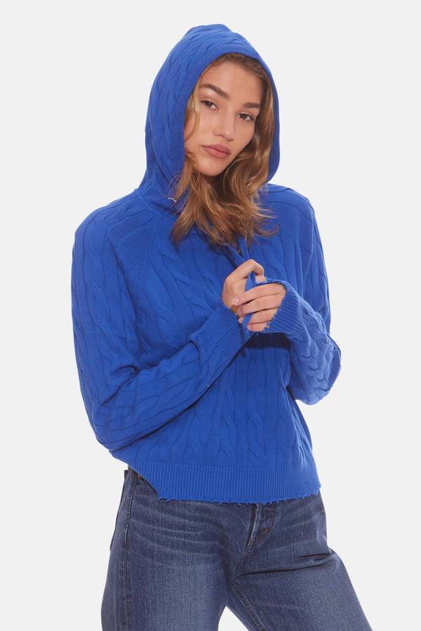 Blue&Cream Clay Cable Hoodie sweater - Bright Blue