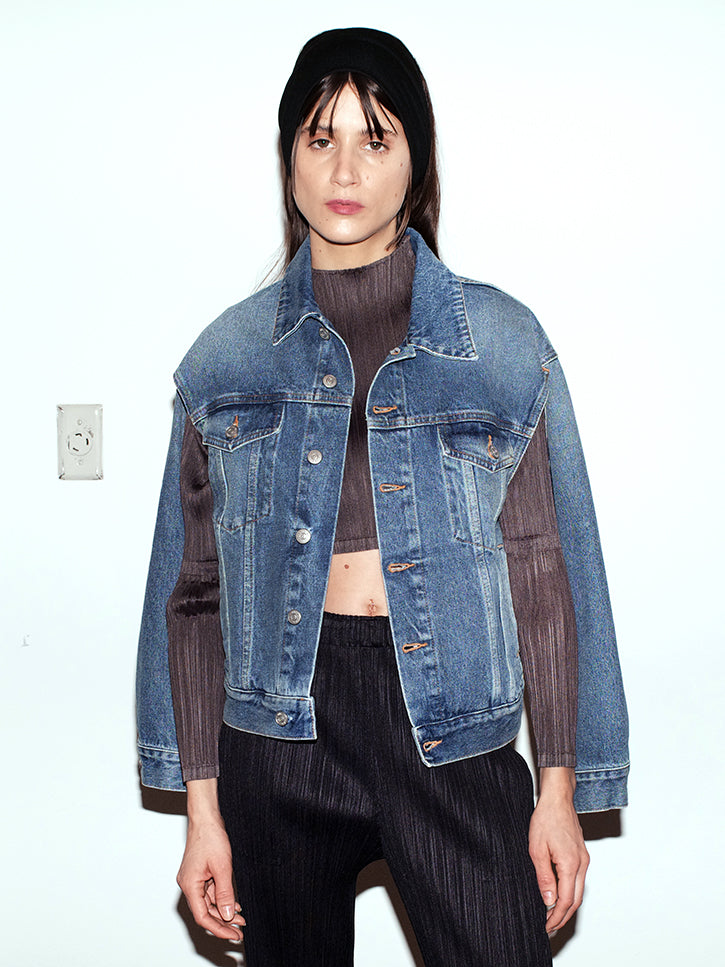 MM6 Maison Margiela Cut Out Jean Jacket - Classic Blue
