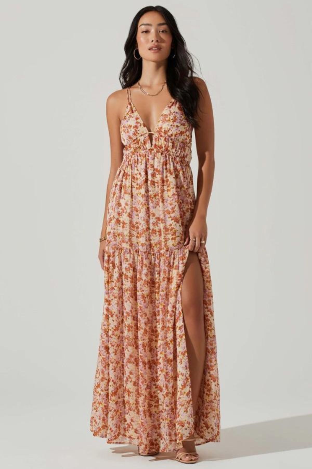 elena tiered gold detailed maxi dress by astr the label Jluxlabel Women's Celestina Draped Maxi Dress main image 1