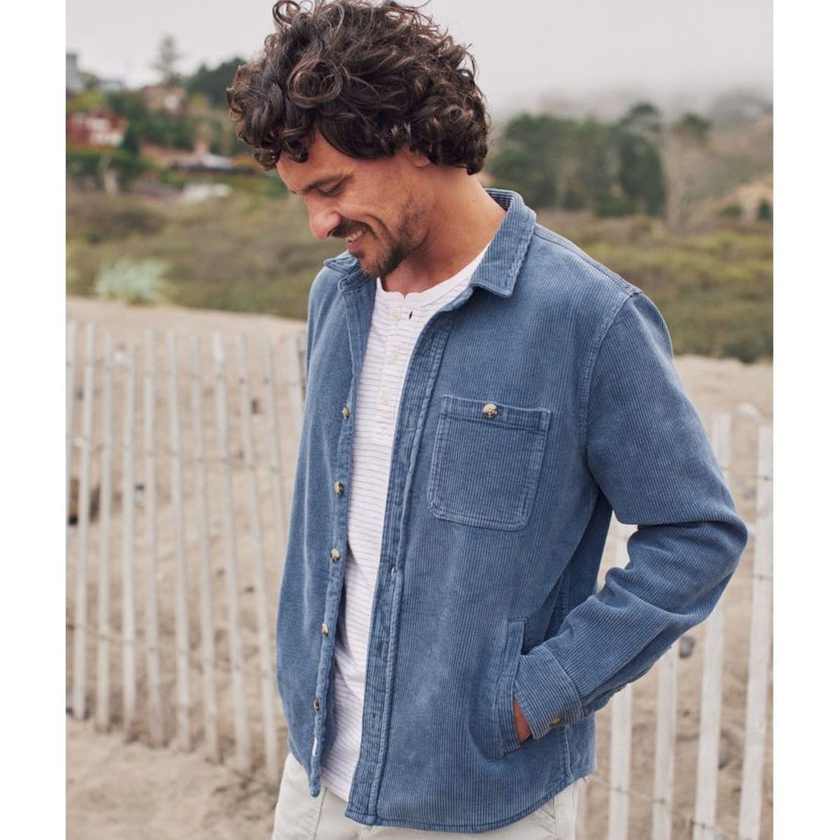 Marine Layer Max Broken Corduroy Overshirt Light Indigo