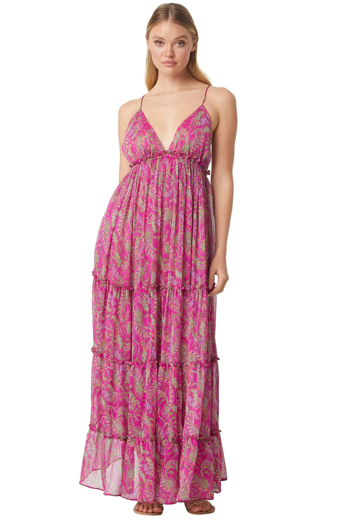 ワンピース Rose Muse cotton lace flare dress pink Misa Los Angeles Lia Dress - Paisley | Garmentory